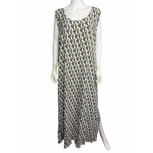 FLAX Women's 1G/1X Multicolor Abstract Floral Artsy Sleeveless Maxi Dress EUC